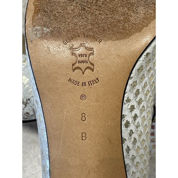 Amalfi Italian Leather Snakeskin Print White/Shiny Gold Pumps Women’s 8B Wedding - Picture 8 of 11